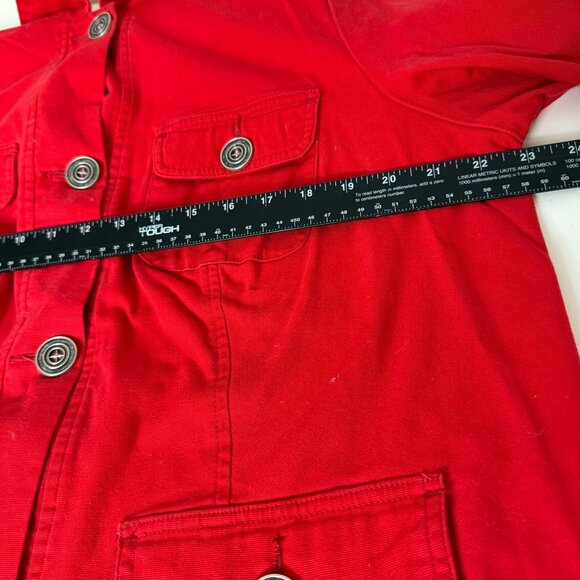 Avenue Jeans Barn Style Jacket Red Size 18/20 Denim Front Jersey Back Medallions - Picture 10 of 13